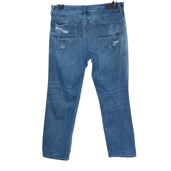 American Eagle 12 Regular Distressed Ripped Bleached Super Stretch Tomgirl Jeans - Picture 2 of 5